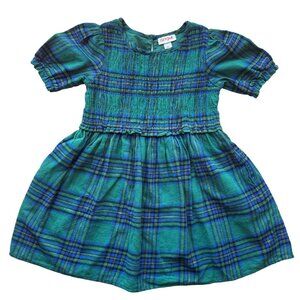Cat & Jack Green & Blue Plaid Smocked Short Sleeve Dress Girls Size 5T NWOT
